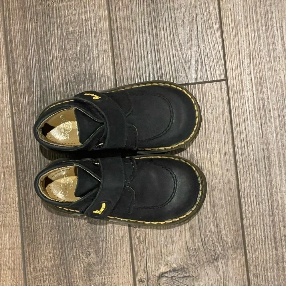 Dr. Martens Toddler Black Leather Suede Hook & Loop shoes SZ UK 8 US 9 England